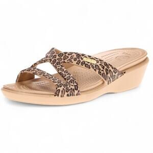 Crocs Women's Patricia II Leopard Print Glam Comfort Wedge Slip On Sandal -‎ 9